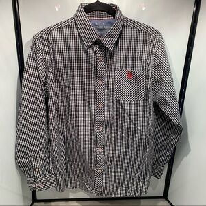 U.S. Polo Assn. Button Front Shirt Boys 18 Blue Check Long Sleeve Convertible